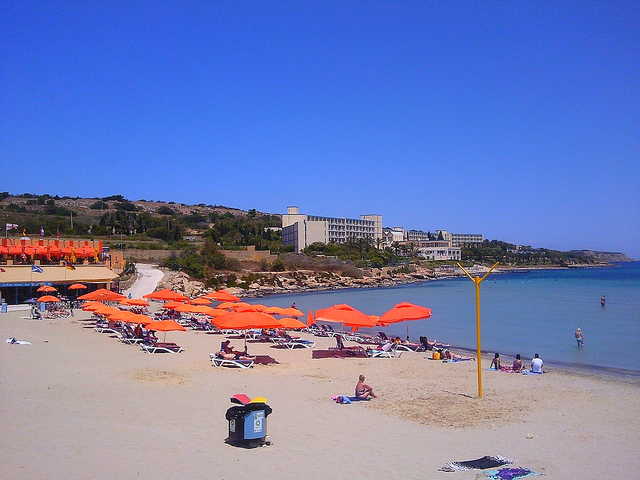 Malta beach with clear blue sea and white sand